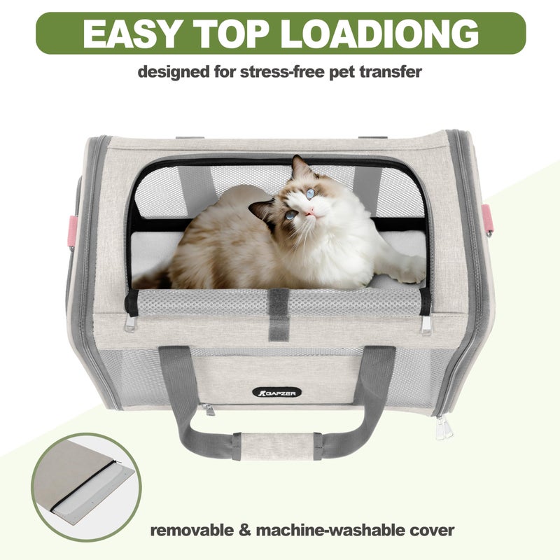 GAPZER Cat Carrier American Airline Approved 18x11x11, Top Opening Sturdy Soft Pet Carrying Bag See Through, Mini Dog Hard Bottom Crate Kennel Case, 4-Side-Ventilation Mesh Cage Toy Poodle Biege - Image 3