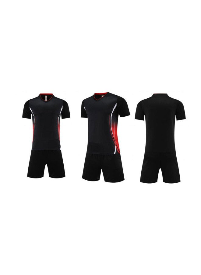 Men's and Women's Breathable Short-Sleeved Football Jersey Training Suit - Black