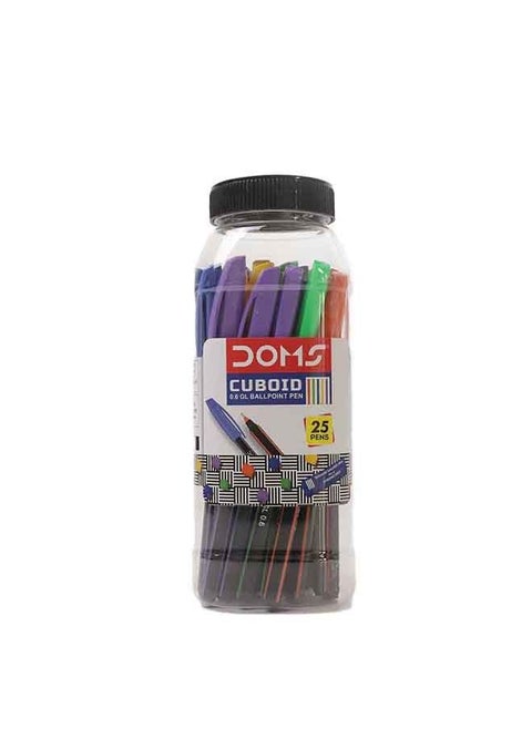 Doms Cuboid Square Shaped Pen - 25 Pieces Jar - 0.6 GL Ballpoint Pen