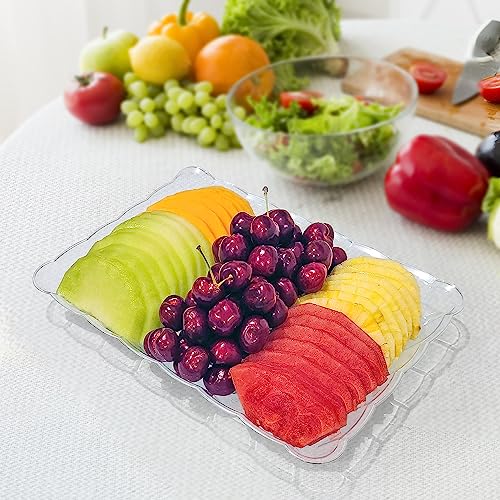 R-kay 6 Pack Clear Plastic Serving Trays for Party, 9 x 13 Inch - Heavy Duty Plastic Trays for Food - Rectangular Party Serving Trays and Platters - Clear Disposable Trays - Image 2
