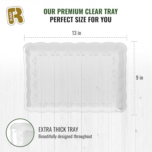 R-kay 6 Pack Clear Plastic Serving Trays for Party, 9 x 13 Inch - Heavy Duty Plastic Trays for Food - Rectangular Party Serving Trays and Platters - Clear Disposable Trays - Image 5