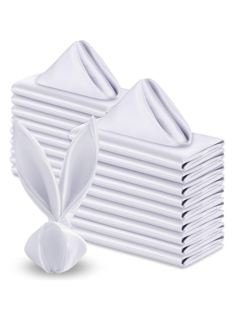 12 Pieces White Satin Napkins 20x20 Inch Wedding Napkins Bulk, Handkerchief，Decorative Elegant Dinner Napkins Square Table Napkins Decor, Silky Satin Cloth Napkins  Washable for Parties Weddings and Dinners Restaurant Banquet Graduation Party - Image 1
