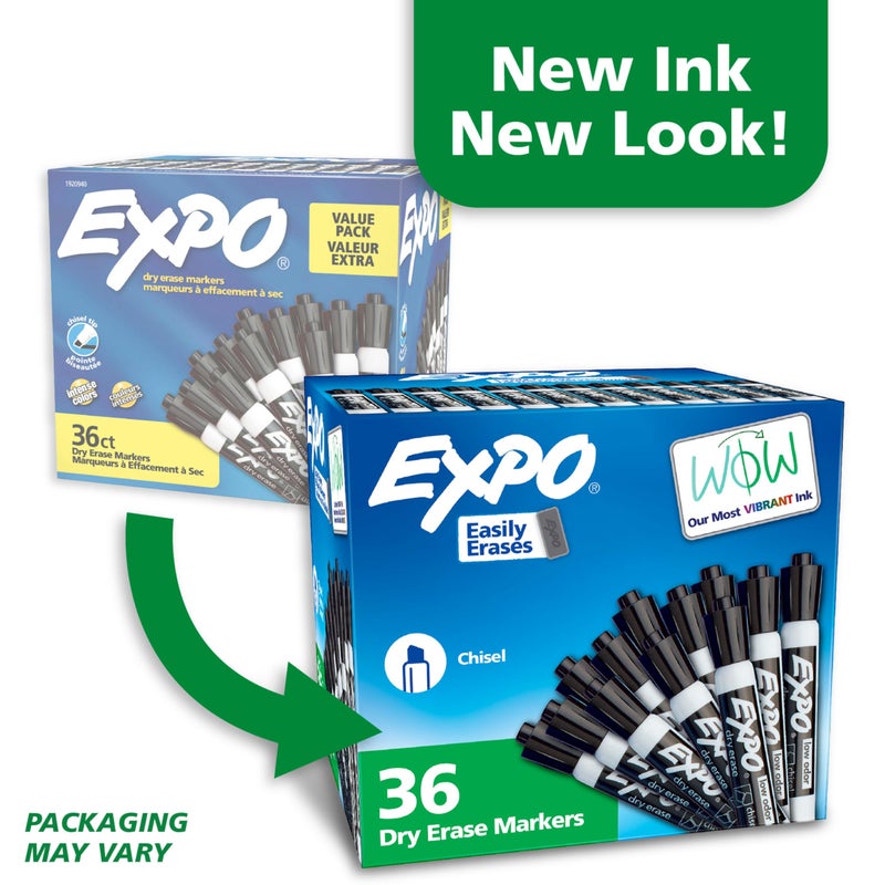 EXPO Dry Erase Markers, Chisel Tip, Black, Low-Odor, Pack of 36, Perfect for Whiteboards, Non-Porous Surfaces & Home Offices - Image 3