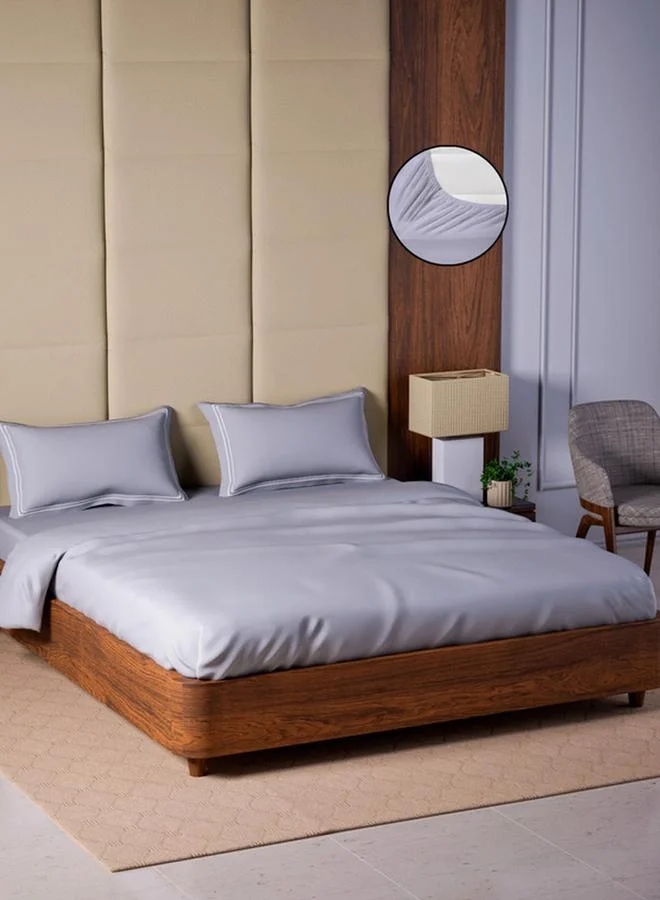 Mulberry Living 100% Cotton King Fitted Bedsheet With 2 Pillow Covers - 500Tc Opulent Hue -Silver Grey