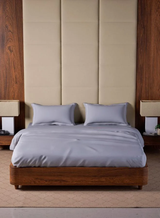 Mulberry Living 100% Cotton King Fitted Bedsheet With 2 Pillow Covers - 500Tc Opulent Hue -Silver Grey
