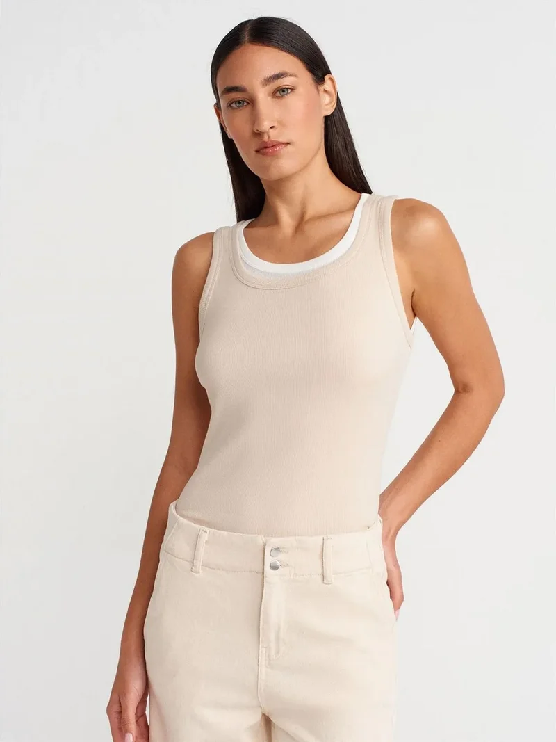 Dilvin Dilvin Ribbed Cotton Sleeveless Cami Blouse
