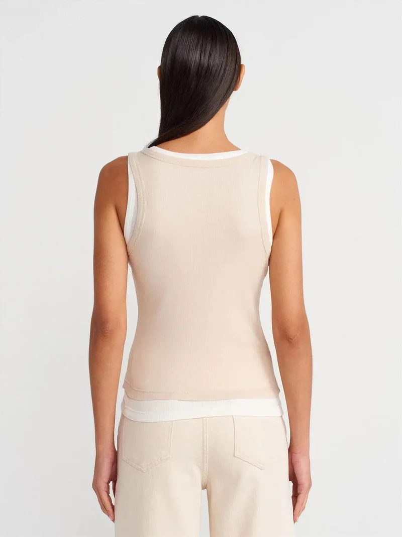 Dilvin Dilvin Ribbed Cotton Sleeveless Cami Blouse