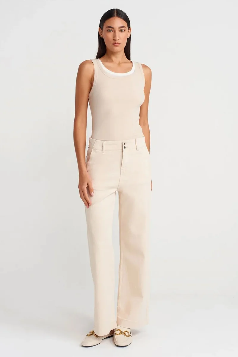 Dilvin Beige Natural DILVIN Ribbed Cotton Sleeveless Cami Blouse for Women | Best Price UAE