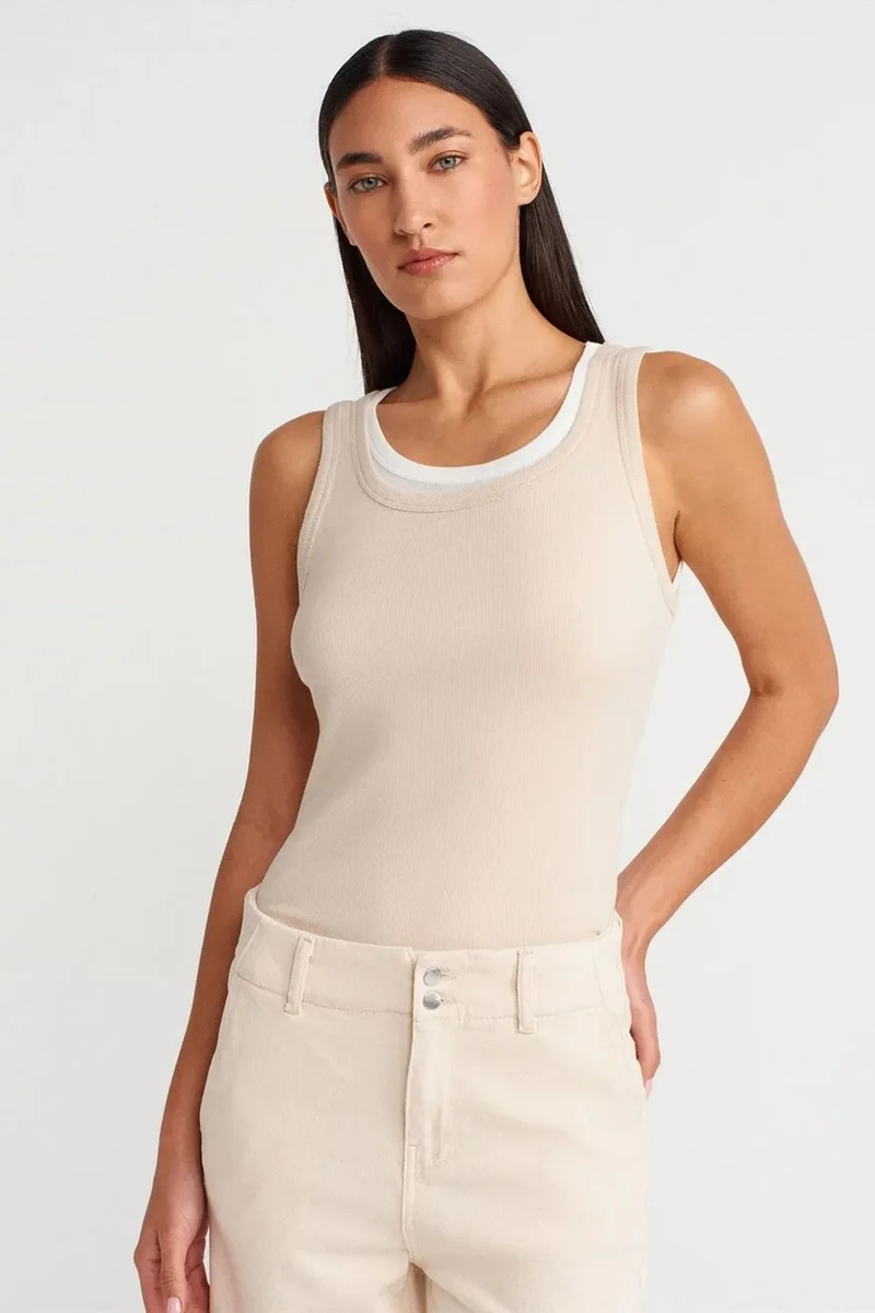 DILVIN Ribbed Cotton Sleeveless Cami Blouse