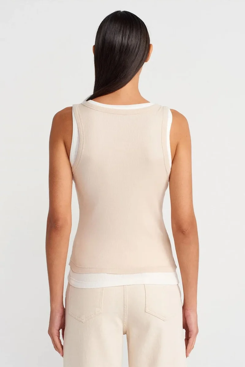 Dilvin Beige Natural DILVIN Ribbed Cotton Sleeveless Cami Blouse for Women | Best Price UAE