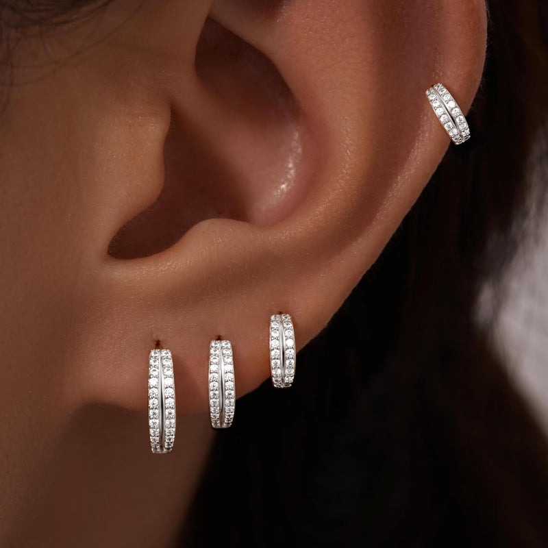 Poxtex Silver Double Hoop Earrings for Women,Huggie Small Stack Cartilage Hoop Earring Sets for Multiple Double Piercing, Conch Helix Rook Tragus Daith Piercing Silver Clip On Jewelry Set Gifts - Image 2