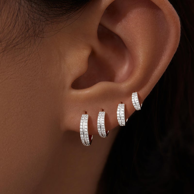 Poxtex Silver Double Hoop Earrings for Women,Huggie Small Stack Cartilage Hoop Earring Sets for Multiple Double Piercing, Conch Helix Rook Tragus Daith Piercing Silver Clip On Jewelry Set Gifts - Image 4