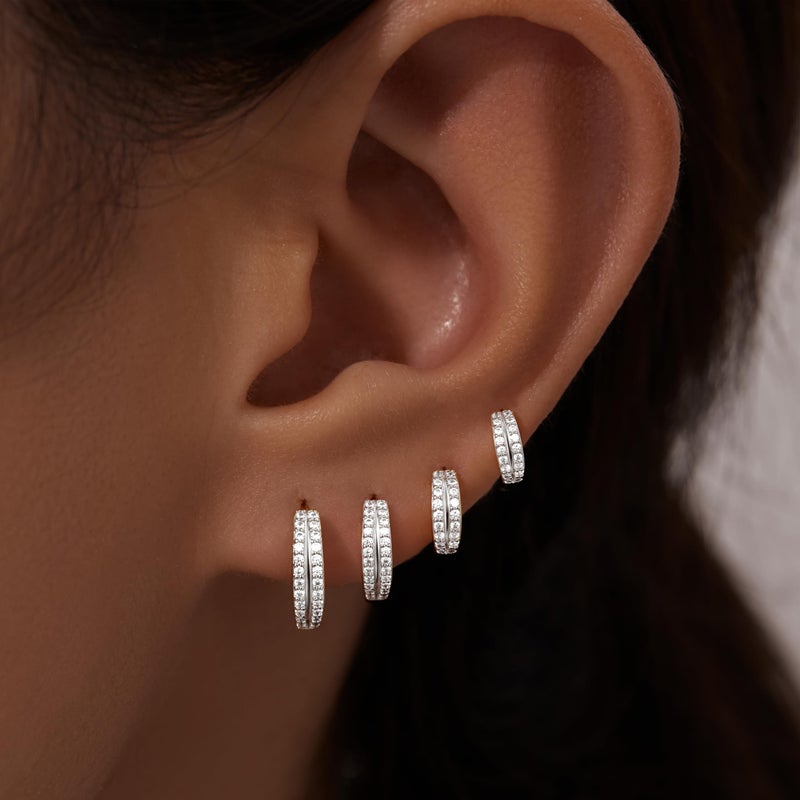 Poxtex Silver Double Hoop Earrings for Women,Huggie Small Stack Cartilage Hoop Earring Sets for Multiple Double Piercing, Conch Helix Rook Tragus Daith Piercing Silver Clip On Jewelry Set Gifts - Image 3