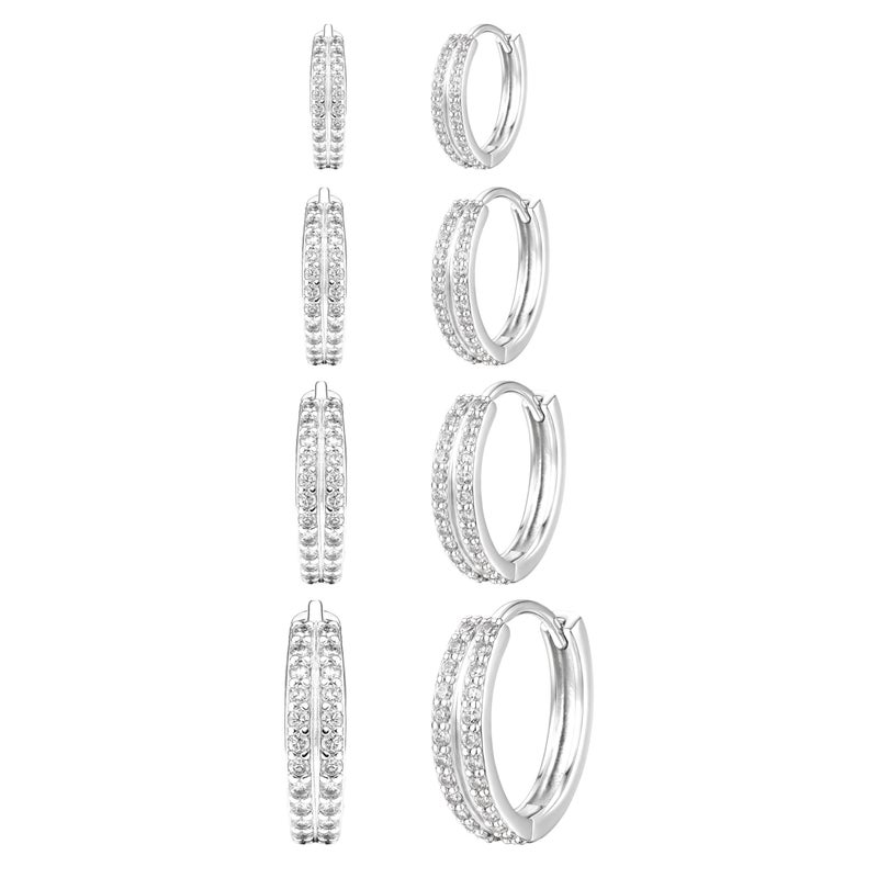 Poxtex Silver Double Hoop Earrings for Women,Huggie Small Stack Cartilage Hoop Earring Sets for Multiple Double Piercing, Conch Helix Rook Tragus Daith Piercing Silver Clip On Jewelry Set Gifts - Image 1