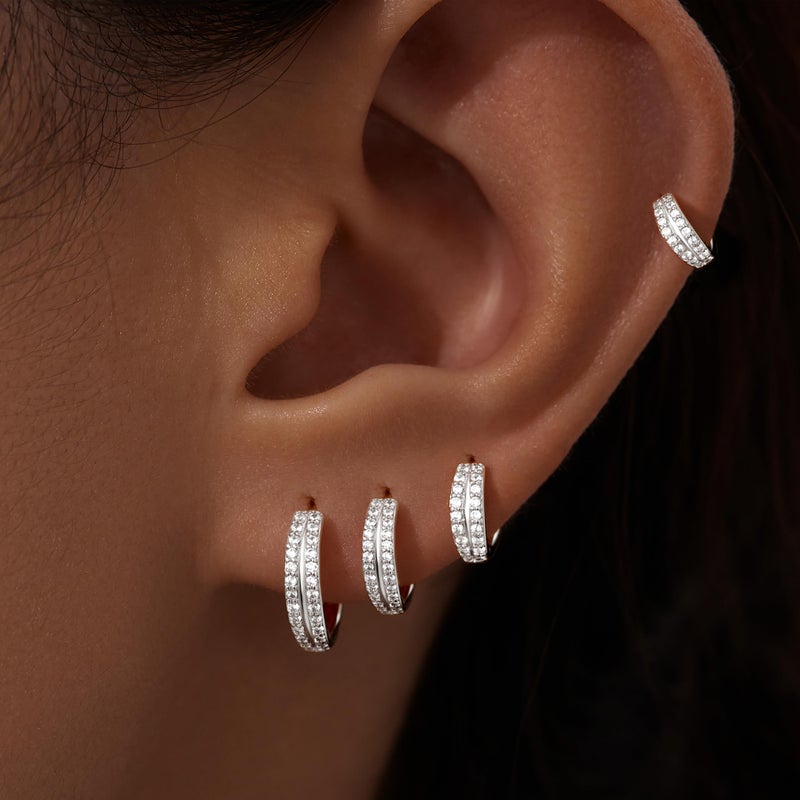 Poxtex Silver Double Hoop Earrings for Women,Huggie Small Stack Cartilage Hoop Earring Sets for Multiple Double Piercing, Conch Helix Rook Tragus Daith Piercing Silver Clip On Jewelry Set Gifts - Image 5