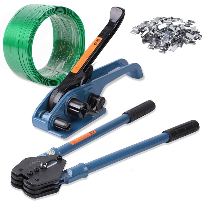 Cestbella Pallet Packaging Strapping Banding Kit, Heavy Duty 4 in 1 PET/PP Manual Strapping Tool with Tensioner Sealer, 250m Belt & 100pcs Metal Seal, Wear Resistant Packing Machine Set for Secure Pack Shipping - Image 1