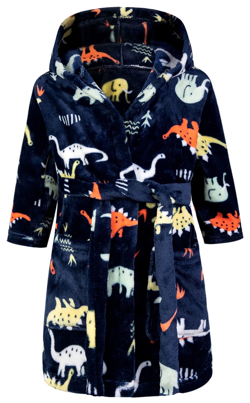 CROOUTN Kids Little Boys Girls Cartoon Hooded Bathrobe Toddler Robe Pajamas Sleepwear ((2-3T),Black Dinosaur) - Image 1