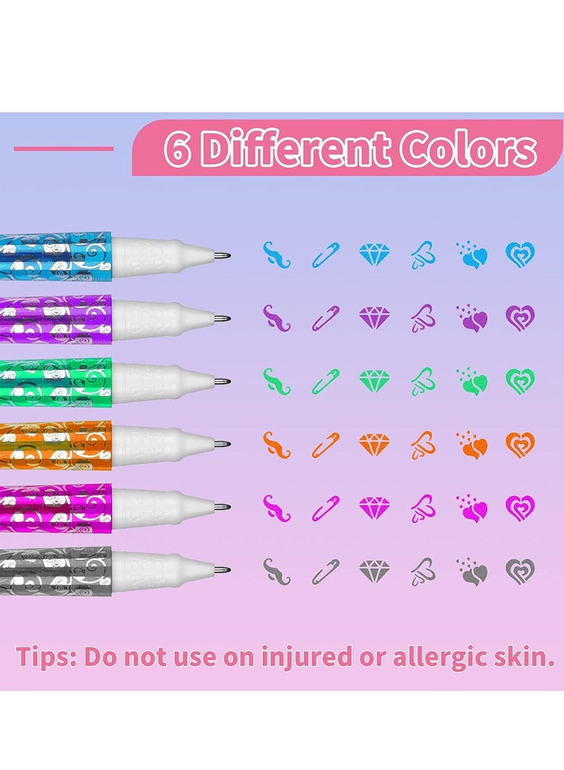Y&D 6 In 1 Sparkle Art Temporary Tattoos for Kids Shimmery Tattoo Pens Washable Ink Markers with Stencil Stickers Girls Boys Theme Party Birthday Gifts Supplies Decorations - Image 4