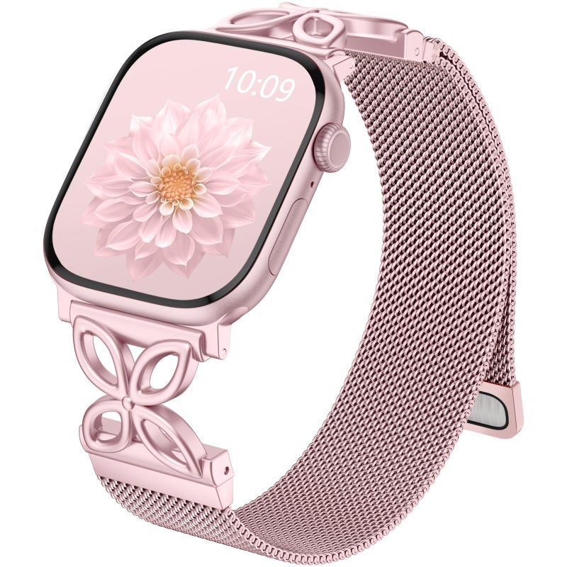 Getino Compatible with Apple Watch Bands for Women iWatch SE 3 Series 11 10 9 8 7 6 5 4 40mm 41mm 42mm 44mm 45mm 46mm 49mm 38mm Ultra, Magnetic Stainless Steel Metal Milanese Loop Strap iWatch Band - Image 1