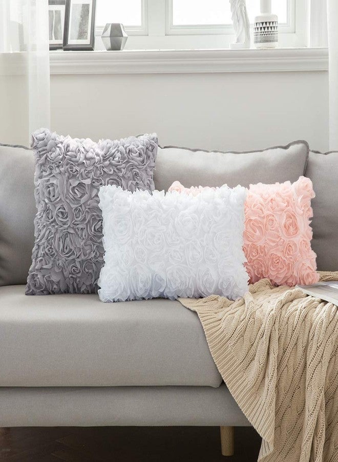 MIULEE 3D Decorative Romantic Valentines Stereo Chiffon Rose Flower Throw Pillow Cover Solid Pillowcase for Girl Women Wedding Sofa Bedroom Car Spring Decor 12x20 Inch 30x50cm Peach Pink - Image 4