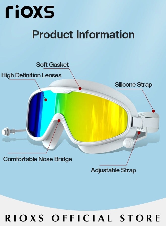 RIOXS Adult Swimming Goggles with Ear Plugs Swim Cap and Nose Clips Polarized Open Water Goggles Swimming Anti Fog UV Protection No Leakage Clear Vision Easy to Adjust for Men Women Teenagers - Image 4
