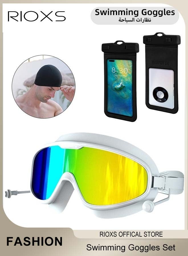 RIOXS Adult Swimming Goggles with Ear Plugs Swim Cap and Nose Clips Polarized Open Water Goggles Swimming Anti Fog UV Protection No Leakage Clear Vision Easy to Adjust for Men Women Teenagers - Image 1