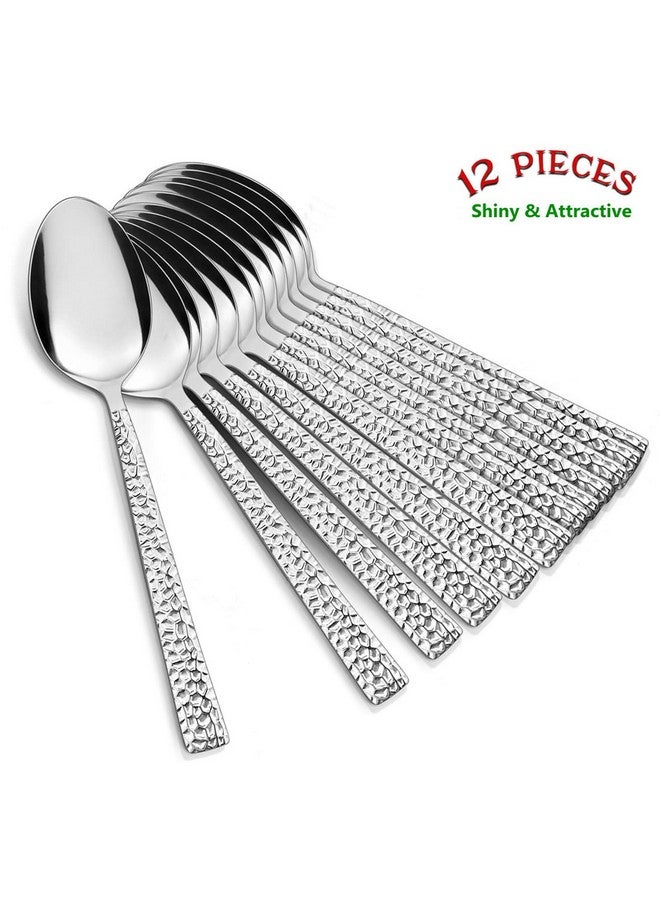 E-far Teaspoon Set of 12, E-far 6.7 Inch Stainless Steel Hammered Spoons for Kitchen or Restaurant, Non-toxic & Mirror Polished, Squared Edge & Dishwasher Safe - Image 3