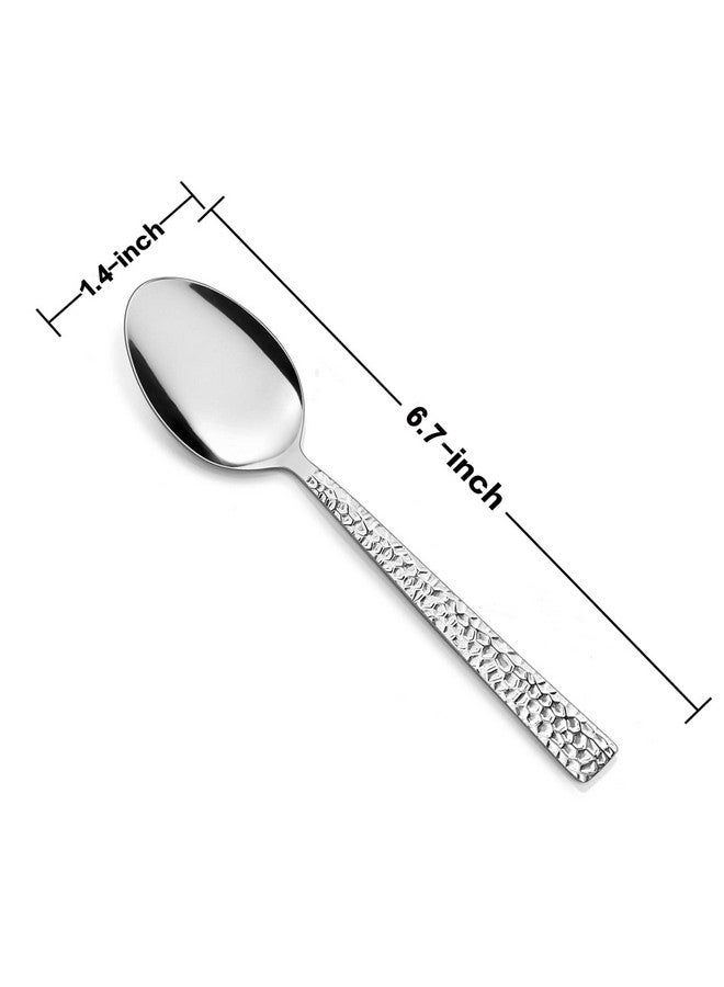 E-far Teaspoon Set of 12, E-far 6.7 Inch Stainless Steel Hammered Spoons for Kitchen or Restaurant, Non-toxic & Mirror Polished, Squared Edge & Dishwasher Safe - Image 2