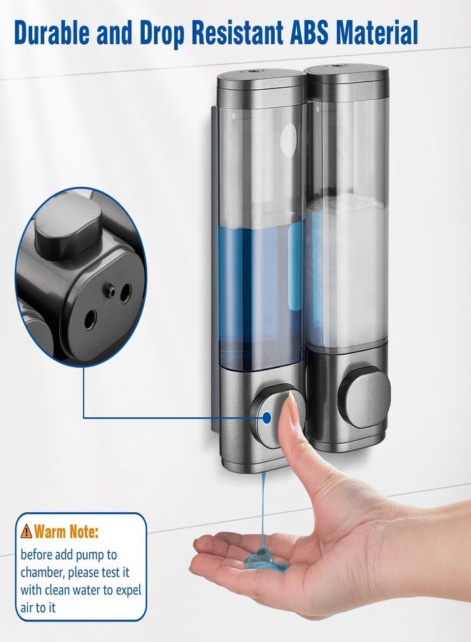 pollock Shampoo and Conditioner Dispenser 2 Chamber No Drill, Shower Soap Pump Dispenser Wall Mounted, Body Wash Dispenser for Shower, Shower Gel Dispenser Shampoo Holder for Bathroom Accessories, Gungrey - Image 2