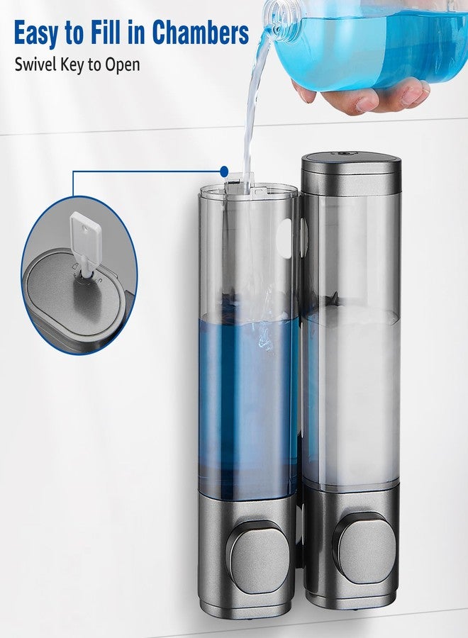 pollock Shampoo and Conditioner Dispenser 2 Chamber No Drill, Shower Soap Pump Dispenser Wall Mounted, Body Wash Dispenser for Shower, Shower Gel Dispenser Shampoo Holder for Bathroom Accessories, Gungrey - Image 3
