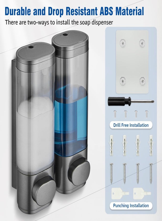 pollock Shampoo and Conditioner Dispenser 2 Chamber No Drill, Shower Soap Pump Dispenser Wall Mounted, Body Wash Dispenser for Shower, Shower Gel Dispenser Shampoo Holder for Bathroom Accessories, Gungrey - Image 5