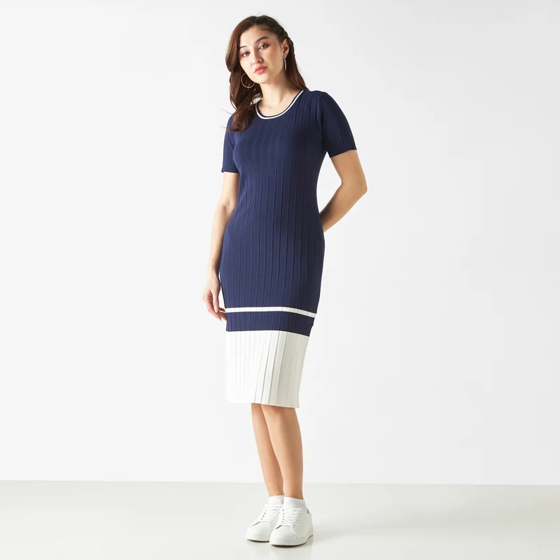 2Xtremz 2Xtremz Textured Bodycon Dress with Short Sleeves
