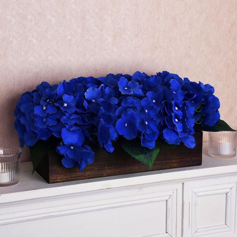 Scawim Flower Table Centerpiece, Artificial Hydrangea Arrangements Centerpieces Fake Flowers Decor Wood Tray with Faux Flower Wedding Bouquets Room Kitchen Farmhouse Indoor Office Partyy(Royal Blue) - Image 5