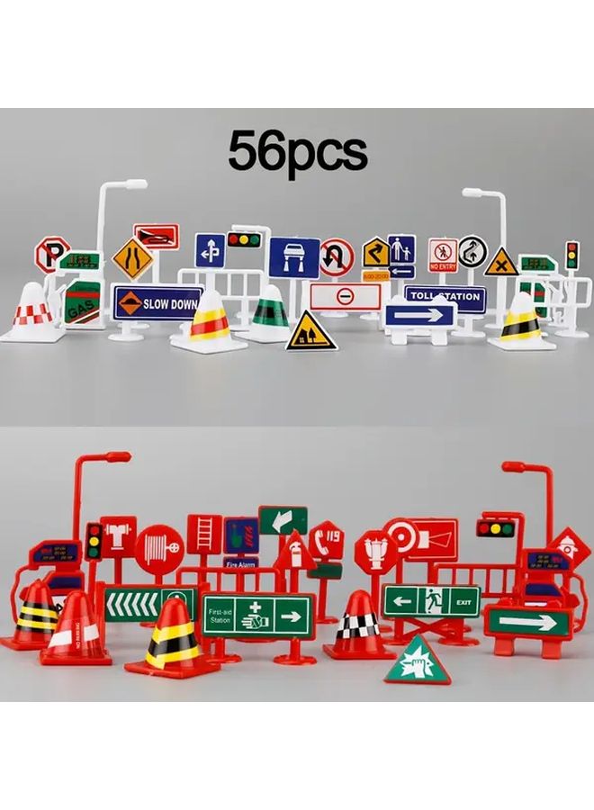 56 Pcs Mini Traffic Sign Set Educational Plastic Road Toys for Kids - Image 1