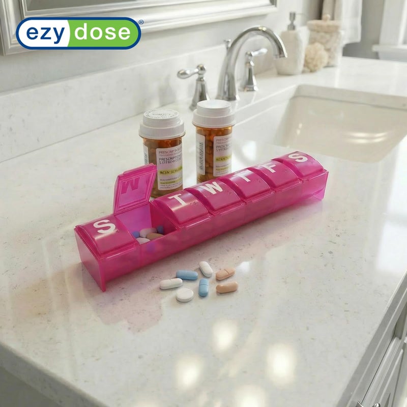 EZY DOSE Weekly (7-Day) Pill Organizer, Medicine Planner with Large Compartments for Easy Pill Removal, BPA-Free Vitamin Box, Travel-Friendly Pill Case, Durable & Portable, Pink - Image 4