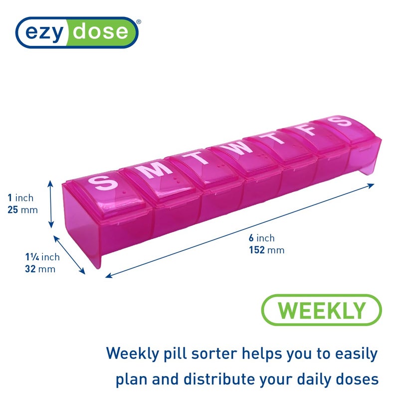 EZY DOSE Weekly (7-Day) Pill Organizer, Medicine Planner with Large Compartments for Easy Pill Removal, BPA-Free Vitamin Box, Travel-Friendly Pill Case, Durable & Portable, Pink - Image 2