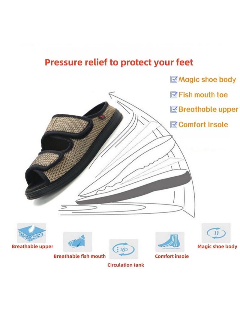 Lesvago Diabetic Shoes Adjustable Arthritis Edema Slippers for Elderly Extra Wide Width Open Toe Sandals - Image 3