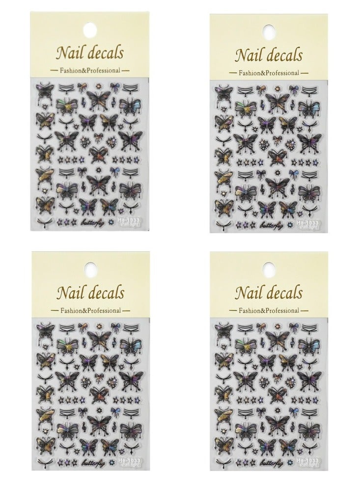 ملصقات أظافر فراشة خماسية الأبعاد مكونة من 4 أوراق نقش فراشة ذاتية اللصق مستلزمات فن الأظافر DIY إكسسوارات فنية للأظافر للنساء والفتيات - Image 1