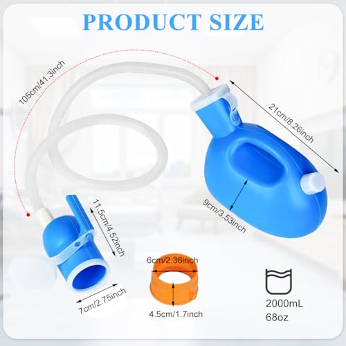 HANNEA® Urine Collector for Men, Urinals Urine Pot for Men - Soft Funnel 2000mL/68oz Male Pee Bottle w/Separate Outlet, Portable Men's Urinal for Hospital Home Camping Car - Spill Proof & Leakproof - Image 2