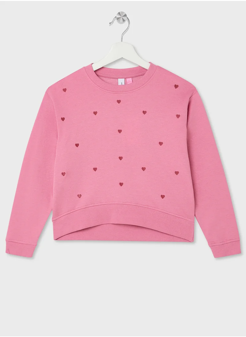 فيرو مودا جيرل Kids Heart Print Crew Neck Sweatshirt