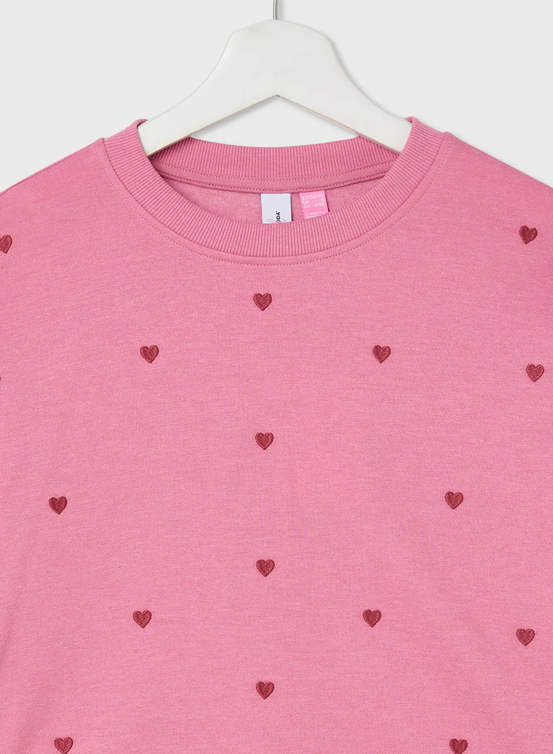 Vero Moda Girl Kids Heart Print Crew Neck Sweatshirt