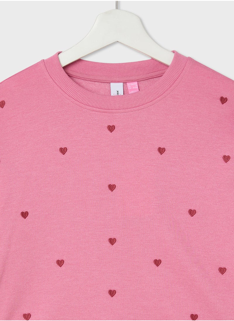 Vero Moda Girl Kids Heart Print Crew Neck Sweatshirt  - Image 3