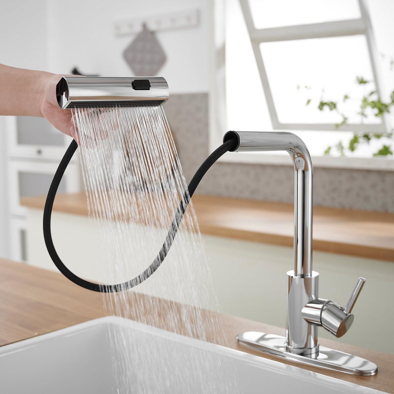 JOOM Kitchen Faucets with Pull Down Sprayer,Waterfall Kitchen Sink Faucet,Commercial Utility Stainless Steel Kitchen Faucets,Single Handle Kitchen Sink Faucet with Pull Down Sprayer for 3 Function - Image 5