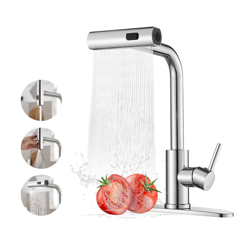 JOOM Kitchen Faucets with Pull Down Sprayer,Waterfall Kitchen Sink Faucet,Commercial Utility Stainless Steel Kitchen Faucets,Single Handle Kitchen Sink Faucet with Pull Down Sprayer for 3 Function - Image 1