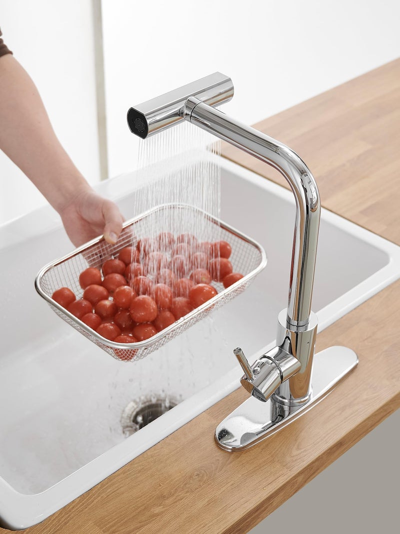 JOOM Kitchen Faucets with Pull Down Sprayer,Waterfall Kitchen Sink Faucet,Commercial Utility Stainless Steel Kitchen Faucets,Single Handle Kitchen Sink Faucet with Pull Down Sprayer for 3 Function - Image 4