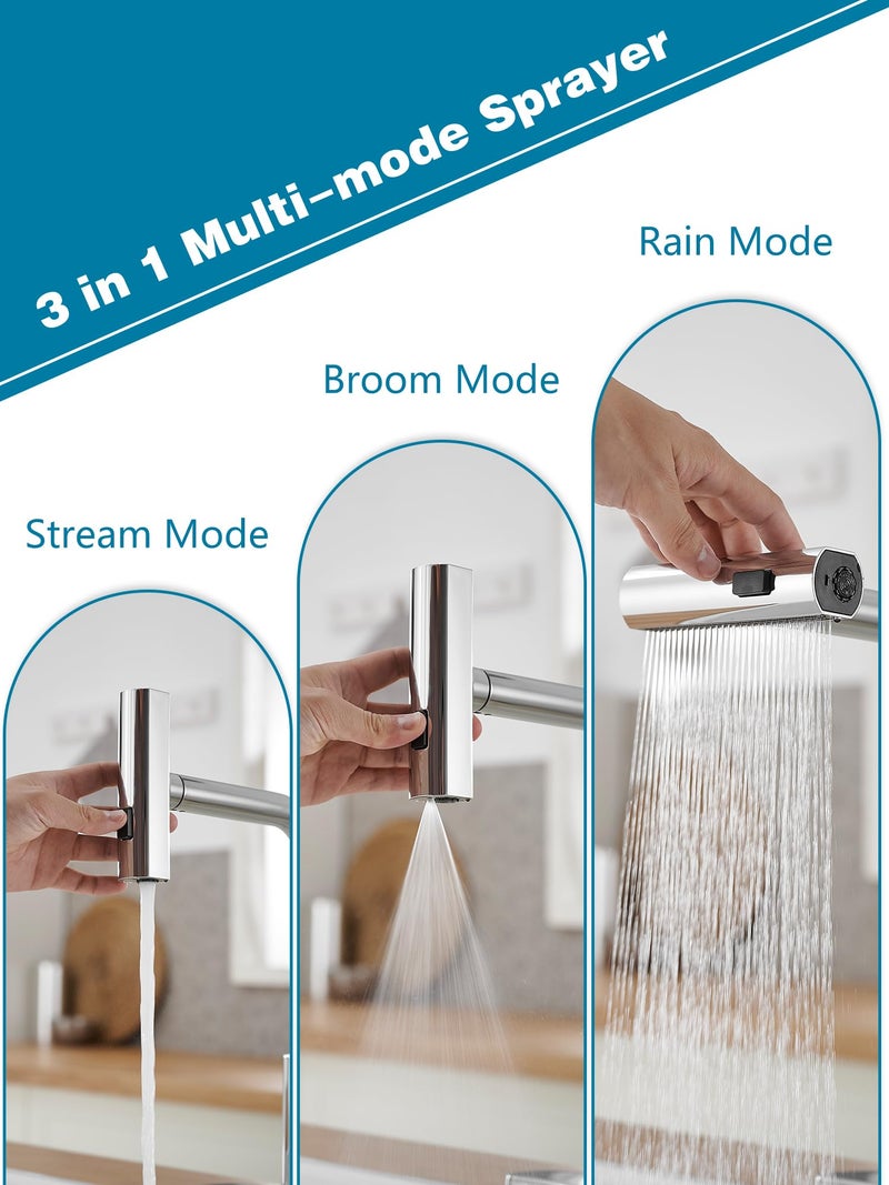 JOOM Kitchen Faucets with Pull Down Sprayer,Waterfall Kitchen Sink Faucet,Commercial Utility Stainless Steel Kitchen Faucets,Single Handle Kitchen Sink Faucet with Pull Down Sprayer for 3 Function - Image 2