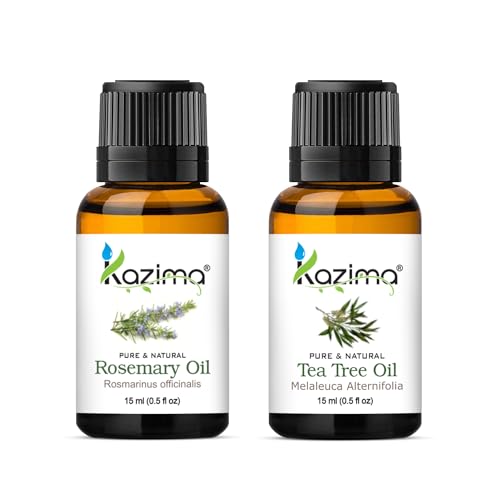 KAZIMA Combo of Rosemary Oil and Tea Tree Oil - 100% Natural Essential Oil for Hair Growth, Healthy Skin, Face Acne, Hair Fall Control & Nourishment, 15 ml each - Image 1