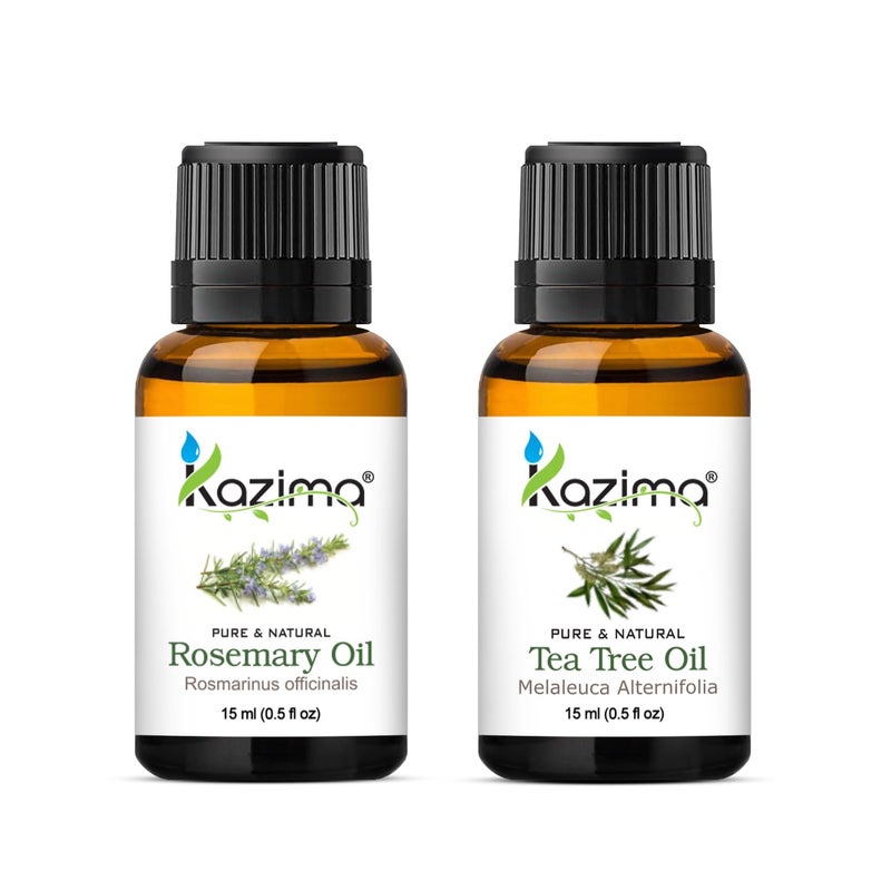 KAZIMA Combo of Rosemary Oil and Tea Tree Oil - 100% Natural Essential Oil for Hair Growth, Healthy Skin, Face Acne, Hair Fall Control & Nourishment, 15 ml each - Image 5