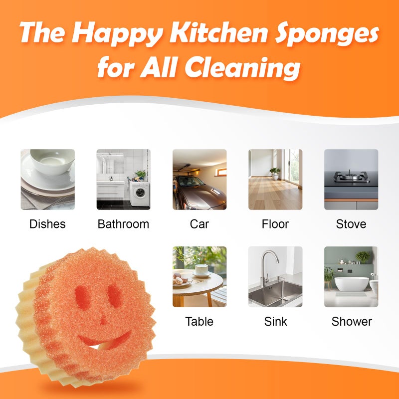 Treeroot 12 Colorful Smile Scrub Sponges, Temperature Controlled Dish Sponge, Double Sided Bulk Kitchen Sponges for Cleaning, Multi Functional Cleaning Sponge for Kitchen, Bathroom, Floor - Image 4