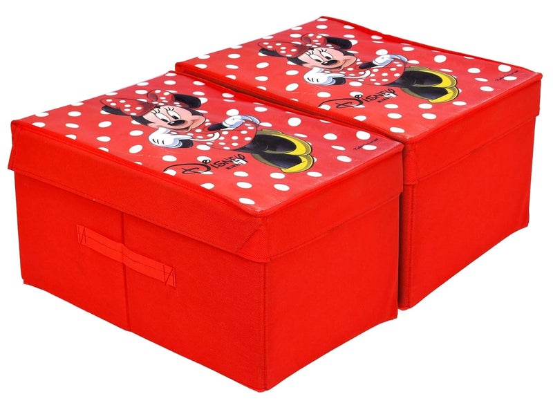 Kuber Industries Disney Minnie Print Non Woven 2 Pieces Fabric Foldable Saree Cover Storage Organizer Box with with Lid, Extra Large (Red)-KUBMART1713 - Image 1
